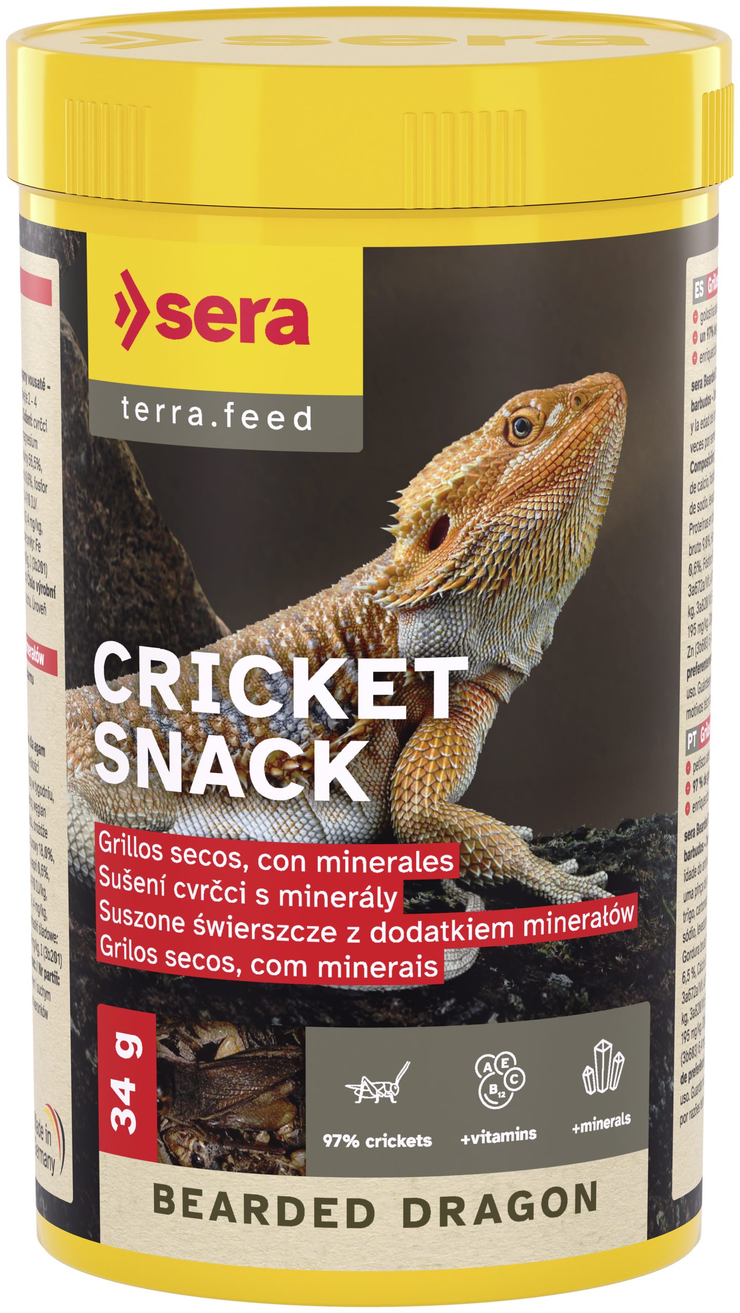 Sera Bearded Dragon Cricket Snack - Grillos Secos para Dragones Barbudos - 250 ml (34 g)